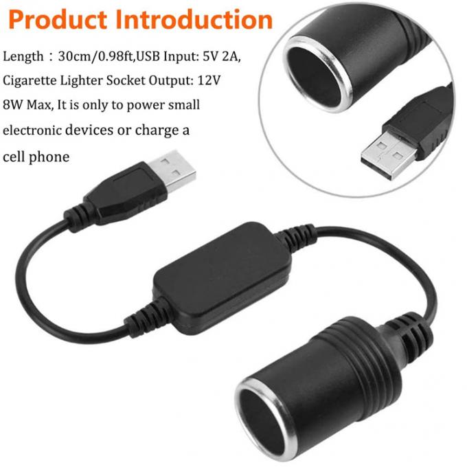 USB A Man tot 12v Auto Sigarettenanker Socket Vrouwelijke Power Converter Cable 3
