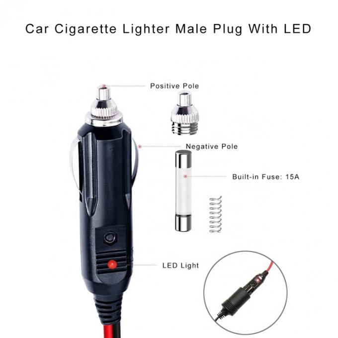 12V 24V 15A fusie auto sigarettenanklaar mannelijke stekker met loodgevulde draad 2