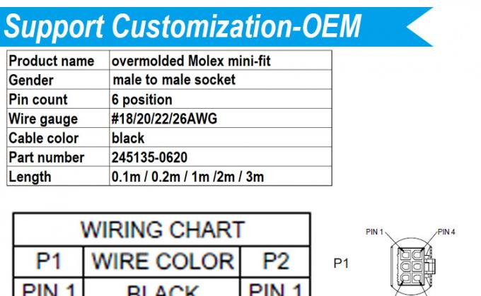 Aanpassing Overgevormde Man tot Man Vrouw 6 Pin 2451350620 Molex Mini-Fit 4.2mm Pitch Connector Assembly Cable 0