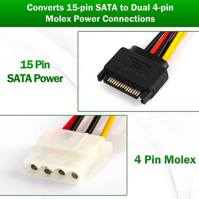 Sata 15 Pin Man tot Dual Molex 4 Pin Lp4 IDE Vrouwelijke Hard Drive Power Y Adapter Converter Cable voor HDD SSD 1