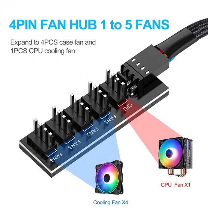 1 tot 5 manieren 4 Pin Splitter PWM PC Fan Hub Power Supply Cable voor ATX Computer Case 4 Pin en 3 Pin koelventilatoren 1