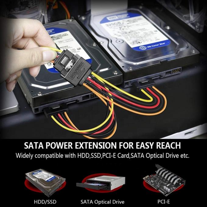 Male to Female Data Sata 15 Pin Power Y Splitter Cable voor Computer HDD SSD PC Case 0