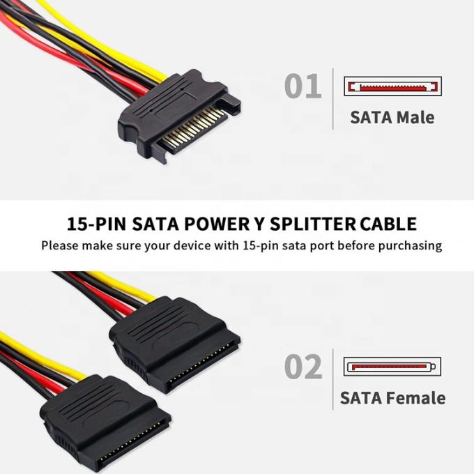Male to Female Data Sata 15 Pin Power Y Splitter Cable voor Computer HDD SSD PC Case 3