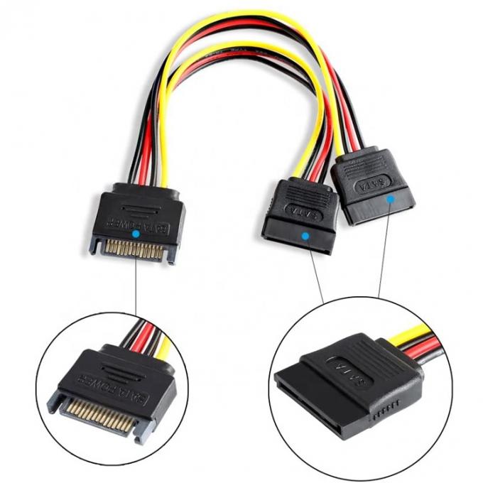 Male to Female Data Sata 15 Pin Power Y Splitter Cable voor Computer HDD SSD PC Case 2