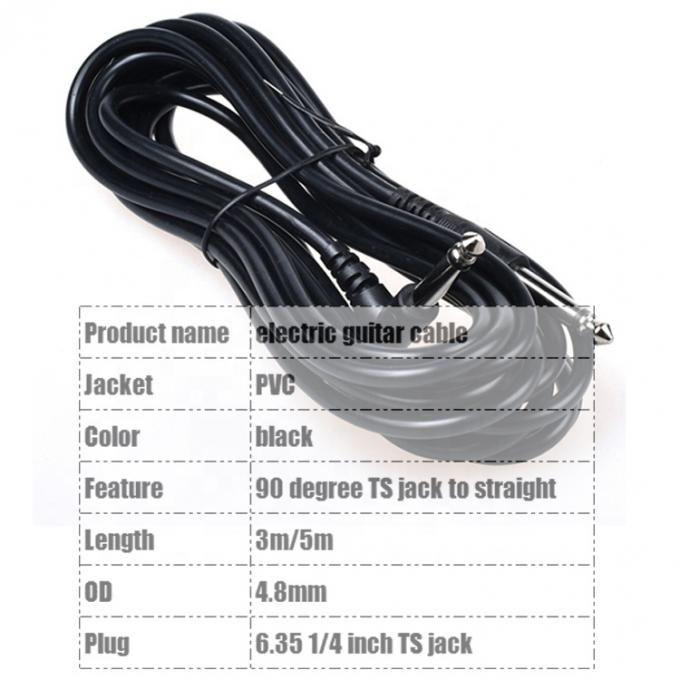 1M 3M 5M Duurzaam 90 graden hoek tot recht 6.35mm 1/4 TS Jack Instrument Patch Guitar Cable 1