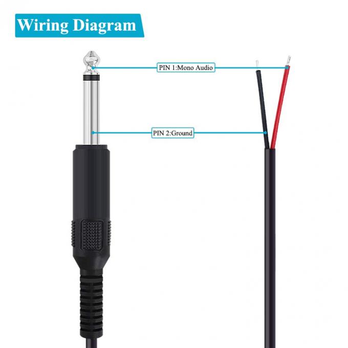 6.35mm 1/4 inch TS 2 Ploes Jack Mono Man Audio Plug to Bare Wire Open eindkabel voor microfoon 2