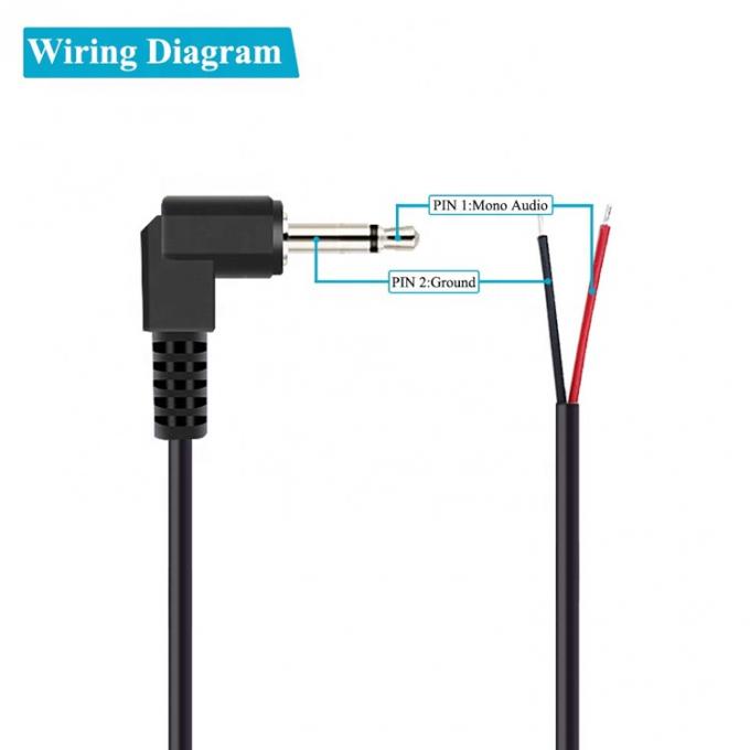90 graden rechthoek 2 palen TS 3,5 mm stereo audio jack naar gestript pigtail geblokkeerd naakte draad eindkabel 1