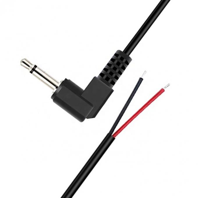 90 graden rechthoek 2 palen TS 3,5 mm stereo audio jack naar gestript pigtail geblokkeerd naakte draad eindkabel 2
