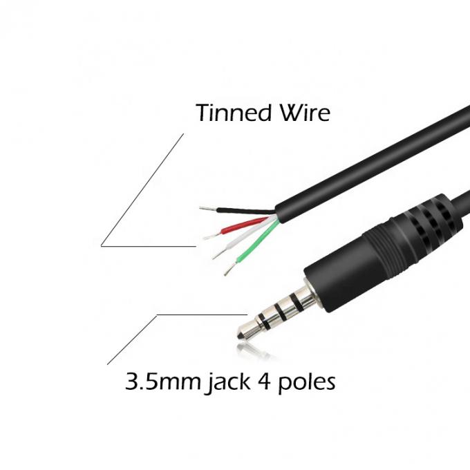 Op maat gemaakte 4 polen TRRS 3,5 mm Stereo Audio Jack tot Stripped Pigtail Tinned Bare Wire End Cable 1