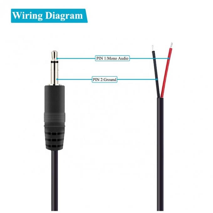 Op maat 2 polen TS 3,5 mm Stereo Audio Mono Jack Man Plug to Stripped Pigtail Tinned Bare Wire End Cable 1