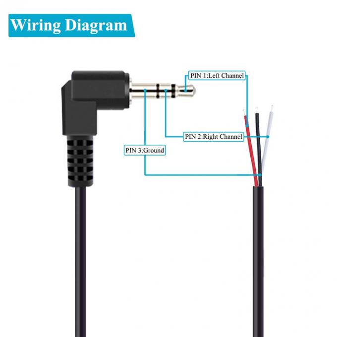90 graden rechthoek 3 palen TRS 3,5 mm stereo audio jack tot gestript pigtail geblokkeerd naakte draad eindkabel 1