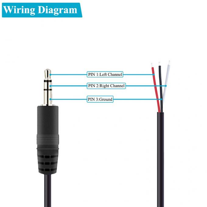 Op maat gemaakte 3 polen 3,5 mm stereo audio jack tot gestript pigtail geblokkeerd naakte draad eindkabel 1