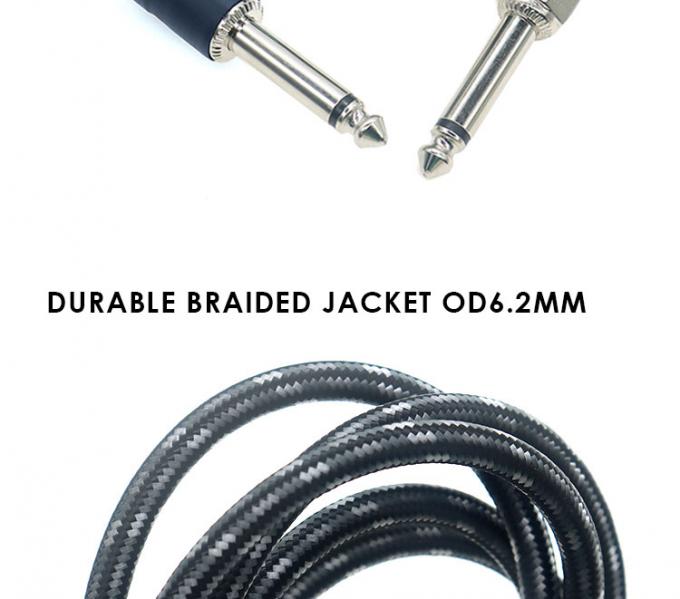 L-vorm 90 graden rechthoek tot rechte Duurzame gevlochten jas 6.35mm Ts Jack Instrument Elektro-gitaar patch Audio kabel 3