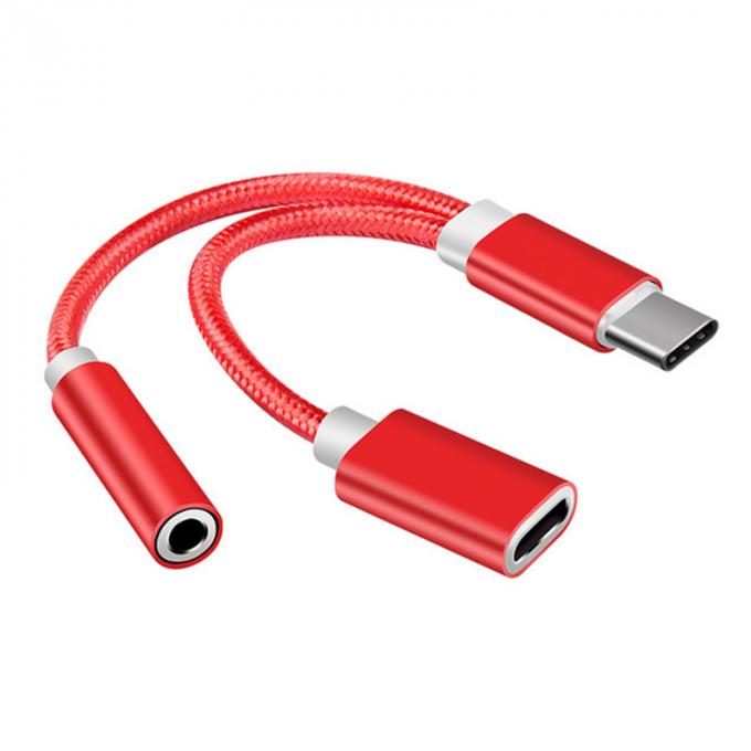 2 in 1 Type C tot 3,5 mm Charger Koptelefoon Audio Jack USB C kabel Draagbare Type-C tot 3,5 mm Connector Adapter voor mobiele telefoon 1