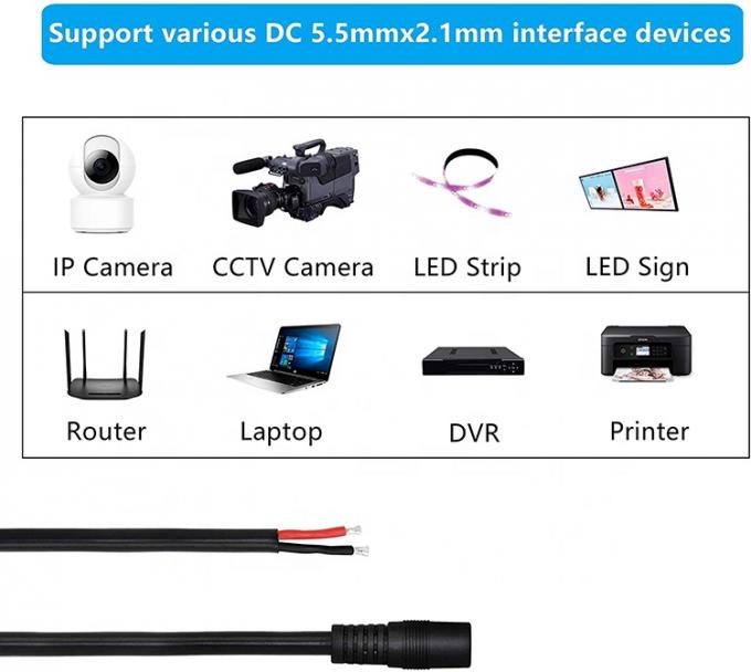 1M 2M 3M DC Supply Input Barrel Jack 2.1x5.5mm Mannelijk Vrouwelijk Socket naar Open Pigtail DC Power Cable 5