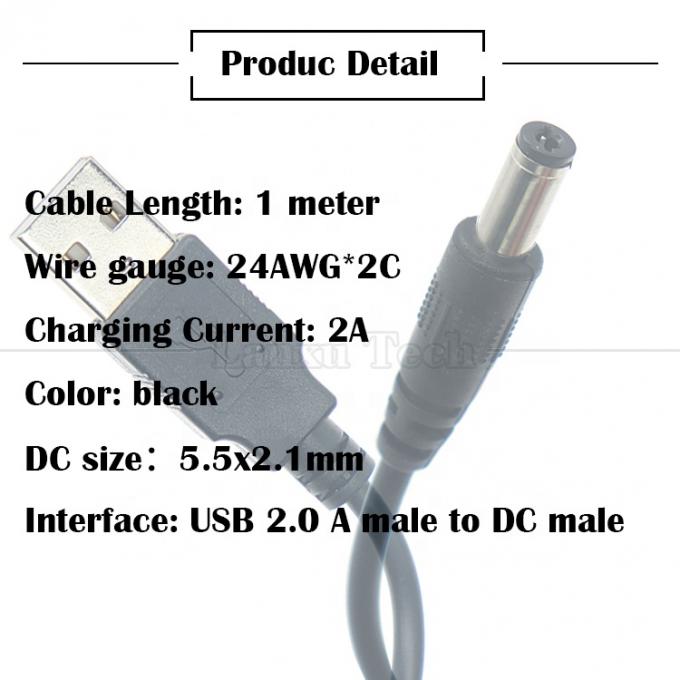 1M 2A 5V USB naar DC 5,5x2,1 mm Barrel Jack Power Charger Cable voor Led Light Lamp Speaker Fan Tablet Camera Router TV Box 2