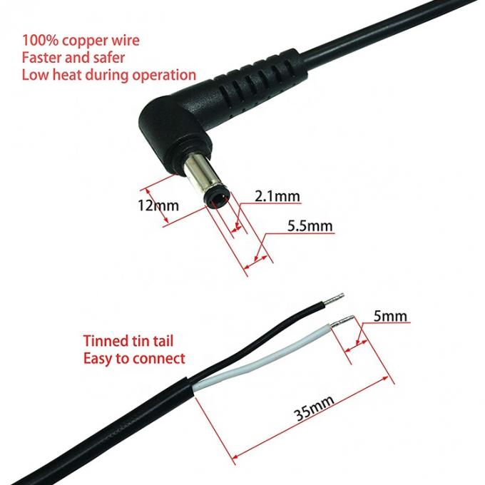 CUSTOM 90 graden rechtse Angel DC vat Jack Man Vrouwelijk openen Pigtail DC Power Charger kabel 4