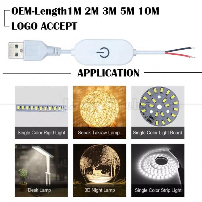 5V 1m aan en uit Schakelaar Controller USB tot open draden Eindkabel Touch Dimmer voor 3w 5w Led Strip Light Lamp 1