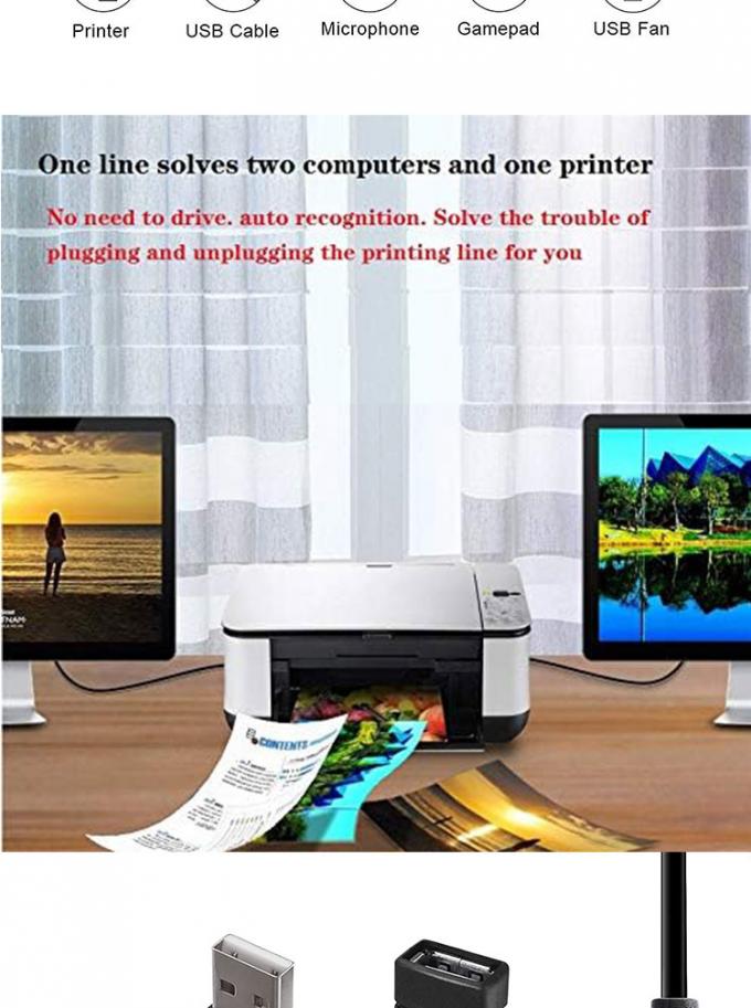 1 Vrouw tot 2 Dual Man USB Y Splitter Printer Sharing Switch Cable voor Printer Scanner Speaker Keyboard Mouse 5