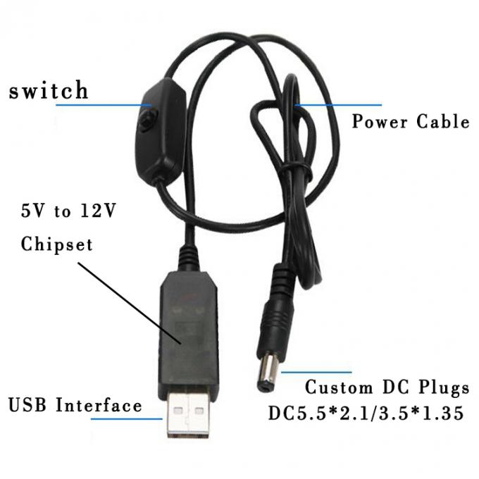 Hoogwaardige booster 5V USB tot 12V 9V DC 5,5x2,1 mm Barrel Jack Power Charger ON OFF kabel met schakelaar voor Router Fan LED strip 1