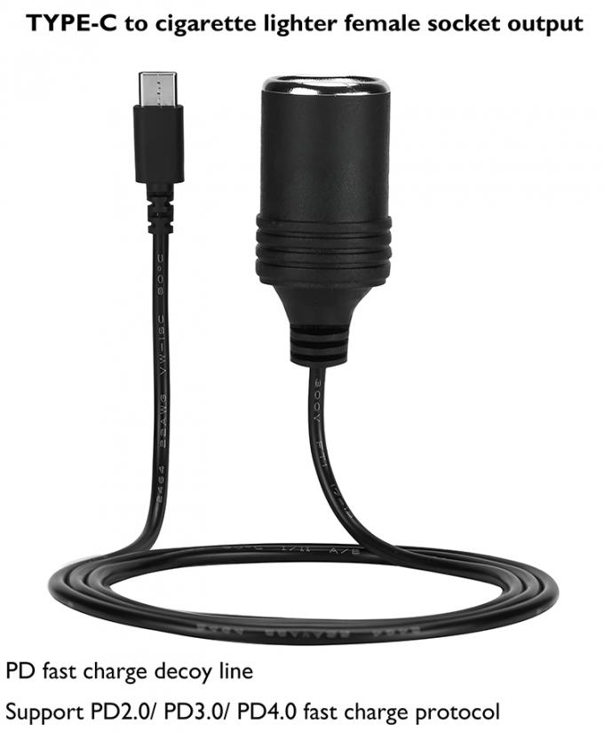 PD opladen 12v uitgang USB Type C Man tot sigarettenanker Vrouwelijke stopcontact stroomadapter kabel voor auto 3