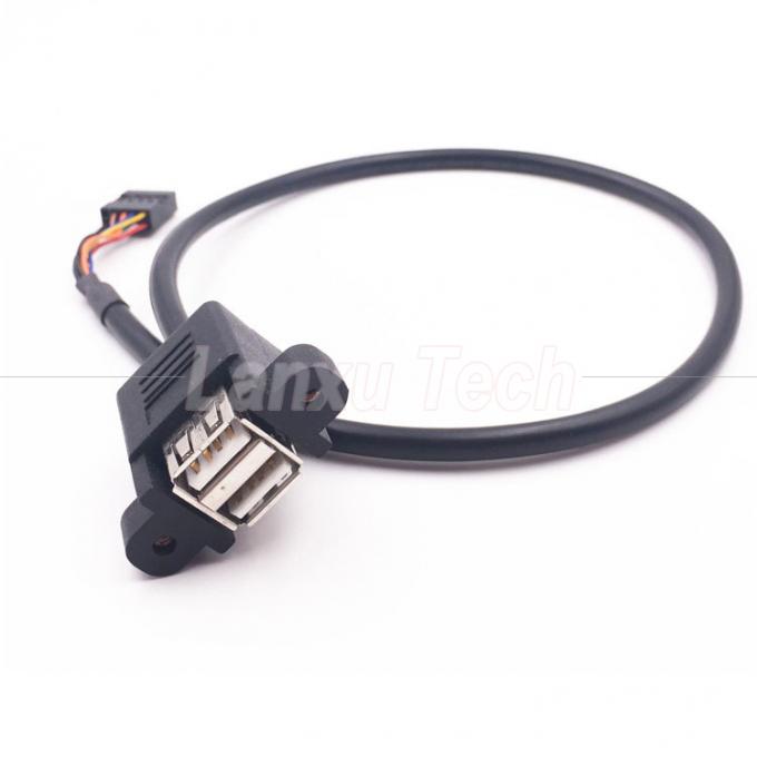 Dual USB Type A 2 Ports Panel Mount USB naar Dupont 9 Pin Header Connector Draadkabel 6