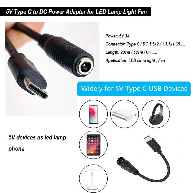 5V Type C tot DC 3.5x1,35mm 5.5x2,1mm Power Charging Extension Cable voor LED Desk Lamp Fan 0