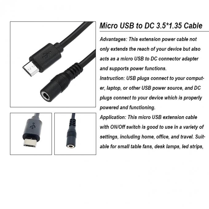 Micro USB Mannelijk naar DC 3,5x1,35 mm Vrouwelijk Jack Stromverlengkabel voor ventilatoren LED-strips 0