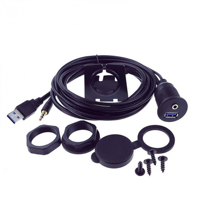 USB 3.0 AUX DC 3.5 Waterdichte verlengkabel van man tot vrouw met flush-montagepaneel voor auto-truck-boot-motorfietscomputer 0