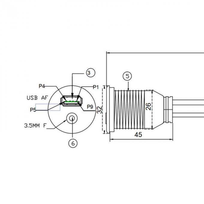 USB 3.0 AUX DC 3.5 Waterdichte verlengkabel van man tot vrouw met flush-montagepaneel voor auto-truck-boot-motorfietscomputer 2