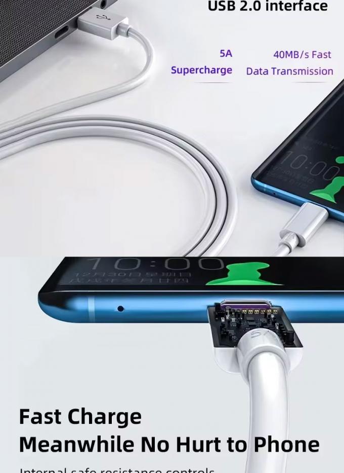 Hoogwaardige 1M 2M 5A snel opladen USB tot type C data-oplaadkabel voor Huawei Android Phone 3