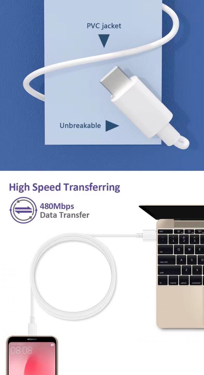 Hoogwaardige 1M 2M 5A snel opladen USB tot type C data-oplaadkabel voor Huawei Android Phone 6