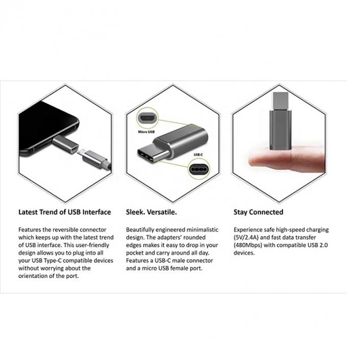 Plug and Play Metal Shell Micro USB Vrouwelijke naar Type C Man OTG Converter Adapter 3