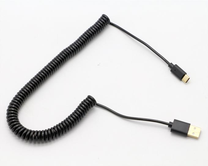 Op maat gemaakte 3M Gold Connectors Fast Charging Spring Coiled USB Type C Data Charger Cable 0