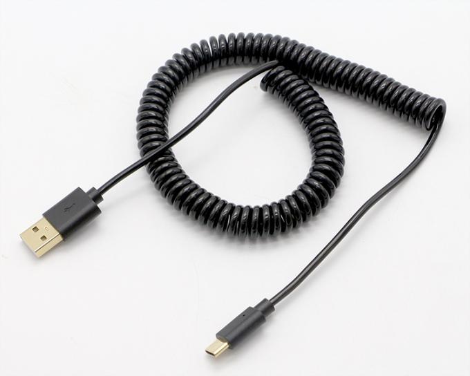 Op maat gemaakte 3M Gold Connectors Fast Charging Spring Coiled USB Type C Data Charger Cable 5
