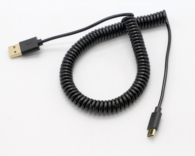 Op maat gemaakte 3M Gold Connectors Fast Charging Spring Coiled USB Type C Data Charger Cable 4