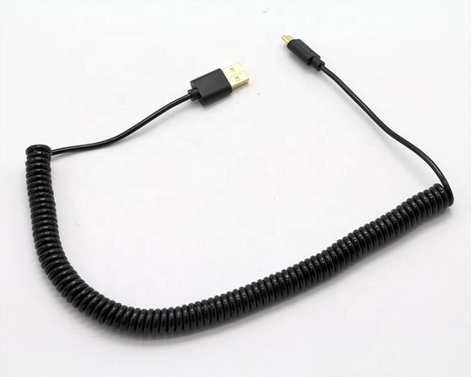 Op maat gemaakte 1M 2M 3M sneloplaadbare voorjaarsspiraal USB-type C-kabel 4