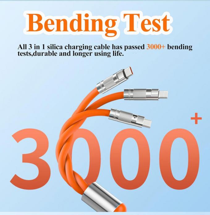 Supersnel opladen 120w 6A Liquid Silicone 3 in 1 Multi Connectors Micro Type C USB Data Charger Cable voor mobiele telefoon 2