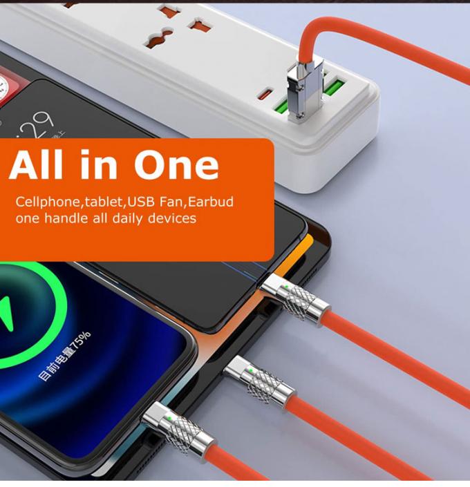 Supersnel opladen 120w 6A Liquid Silicone 3 in 1 Multi Connectors Micro Type C USB Data Charger Cable voor mobiele telefoon 5