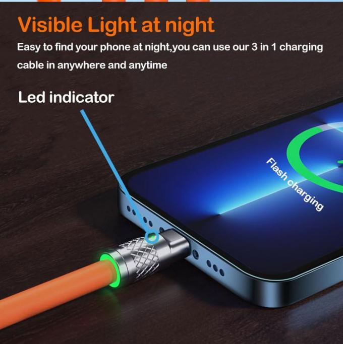 Supersnel opladen 120w 6A Liquid Silicone 3 in 1 Multi Connectors Micro Type C USB Data Charger Cable voor mobiele telefoon 4