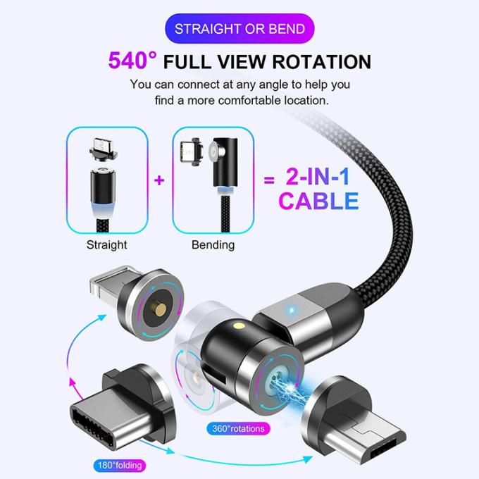 Sneloplader Telefoonaccessoires 540 graden Rotatie 3 in 1 Micro Type C Magnetische USB-oplaadkabel 6