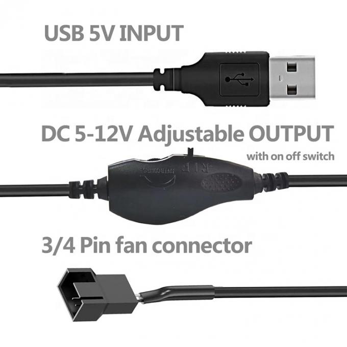Verstelbare USB 5V Step up Boost naar DC 12V 3 Pin 4 Pin Connector Fan Speed Controller Power Adapter Cable voor PC koelventilator 1