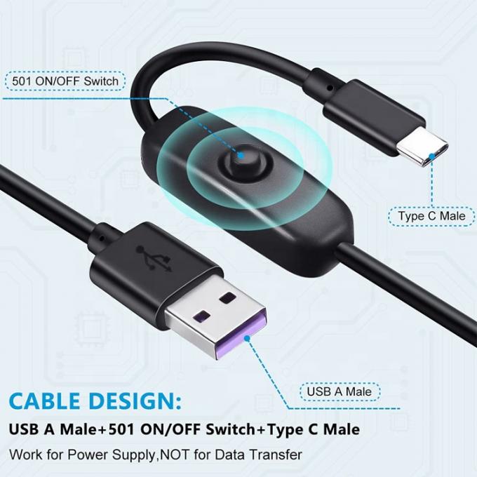1m 5V 3A USB Type C opladerstroomkabel met schakelaar ON OFF voor Raspberry Pi 3