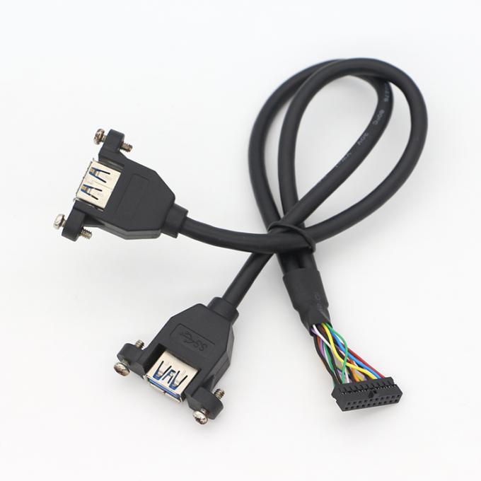 Y Splitter Screw Locking Stud Dual USB 3.0 Type A Vrouwelijk Panel Mount USB-kabel met Molex 1