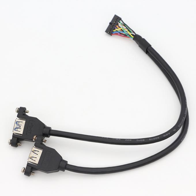 Y Splitter Screw Locking Stud Dual USB 3.0 Type A Vrouwelijk Panel Mount USB-kabel met Molex 5
