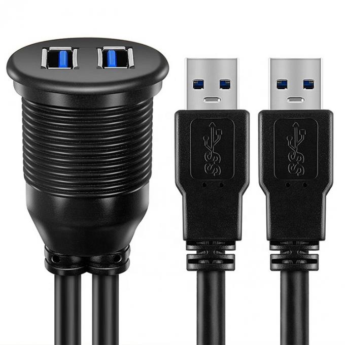 Waterdicht mannelijk naar vrouwelijk Aux Car Dashboard Panel Dual USB 3.0 Flush Mount Extension Cable voor motorfiets 2