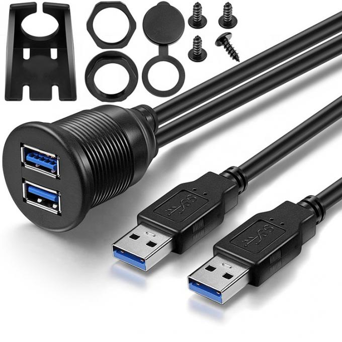 Waterdicht mannelijk naar vrouwelijk Aux Car Dashboard Panel Dual USB 3.0 Flush Mount Extension Cable voor motorfiets 0