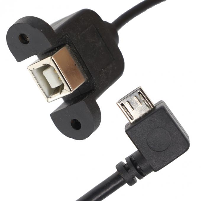 Op maat gemaakte schroef vergrendeling 90 graden hoek Micro B Man USB 2.0 Type B Vrouwelijke Panel Mount Extension Cable 1