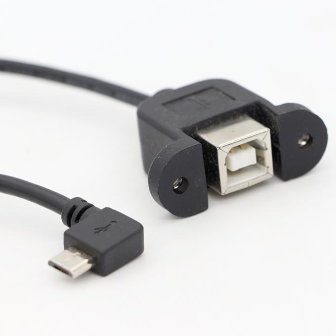 Op maat gemaakte schroef vergrendeling 90 graden hoek Micro B Man USB 2.0 Type B Vrouwelijke Panel Mount Extension Cable 6