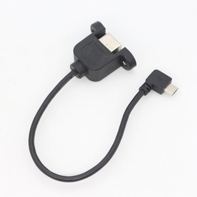 Op maat gemaakte schroef vergrendeling 90 graden hoek Micro B Man USB 2.0 Type B Vrouwelijke Panel Mount Extension Cable 5